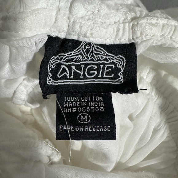 Angie White Eyelet Babydoll Mini Dress Women's Medium Ruffle Sweetheart Coquette - Picture 10 of 11